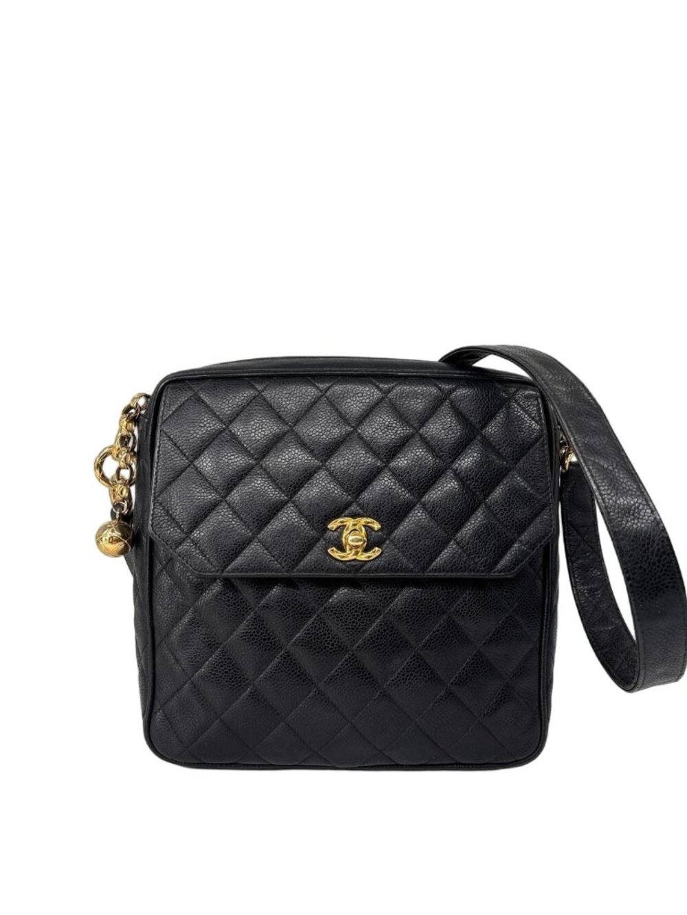 Chanel Super Caviar Leather Shoulder Bag Black Gold